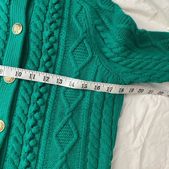 J CREW Cable-Knit Cardigan Sweater Green Lambswool Blend S - Picture 10 of 14